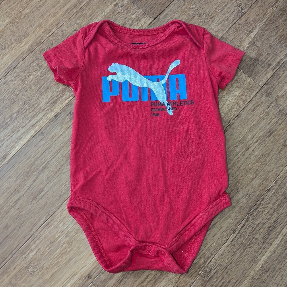 Puma Red baby short sleeve one piece bodysuit